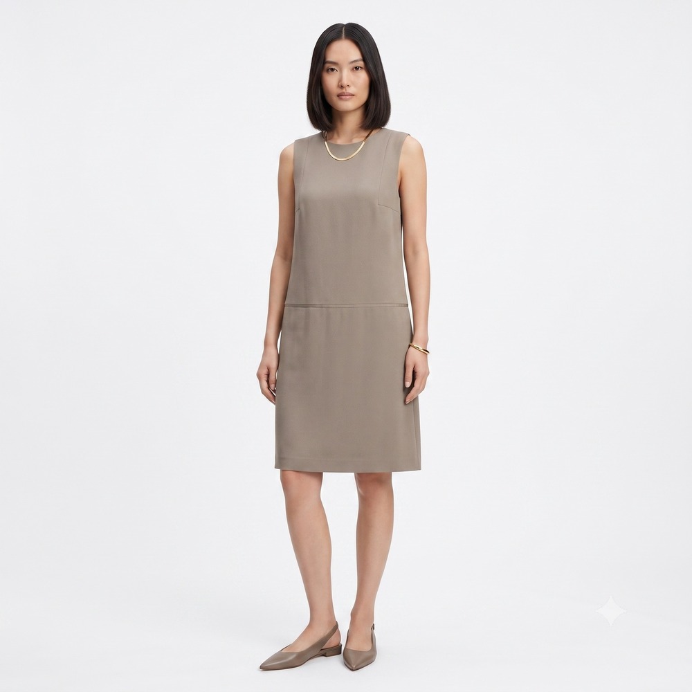 Lafayette 148 New York NWT Mercury Taupe Viscose Drop Waist Dress Size 12